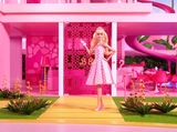 Barbie La Película Margot Robbie Muñeca Rosa Blanco Vestido Gingham